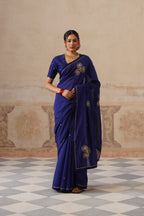 Lailah Cotton Silk Ink Blue Saree