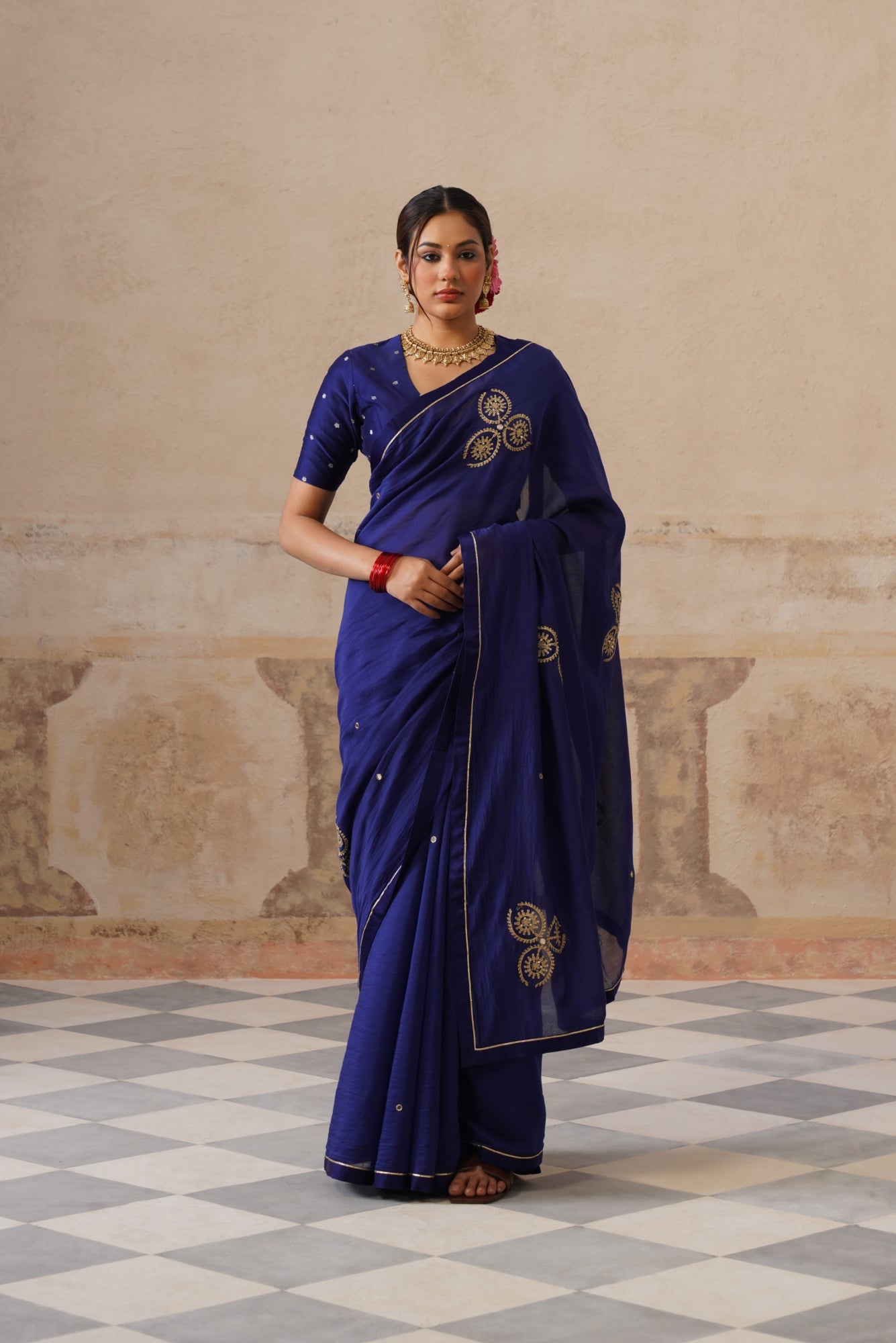 Lailah Cotton Silk Ink Blue Saree