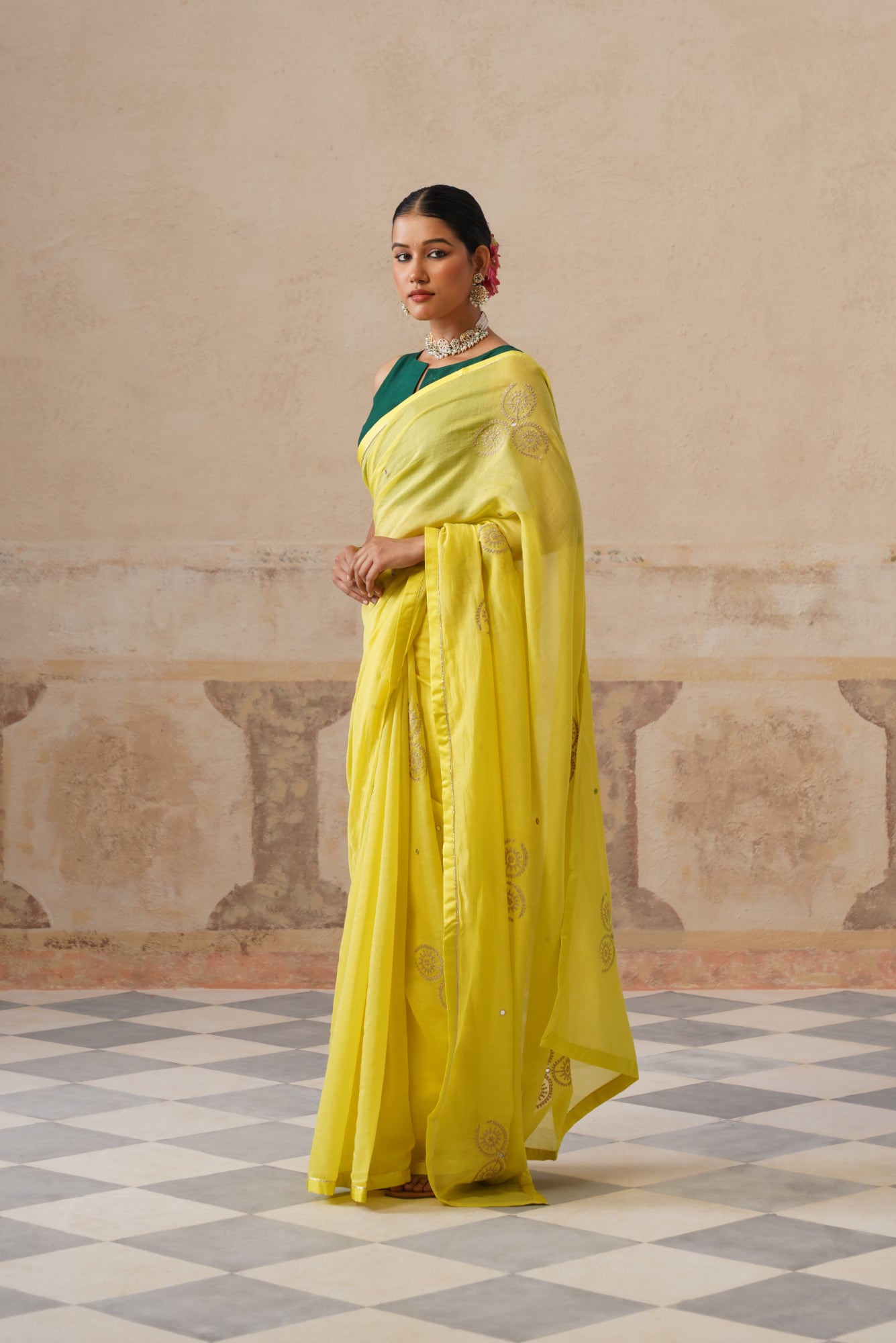 Lailah Cotton Silk Lime Saree