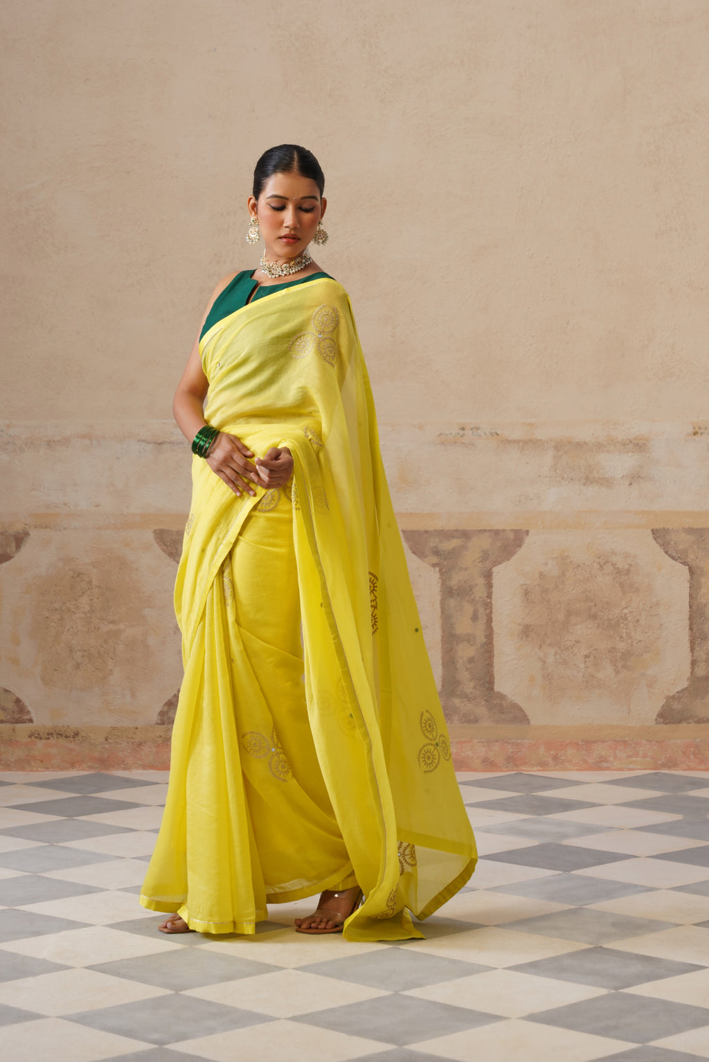 Lailah Cotton Silk Lime Saree