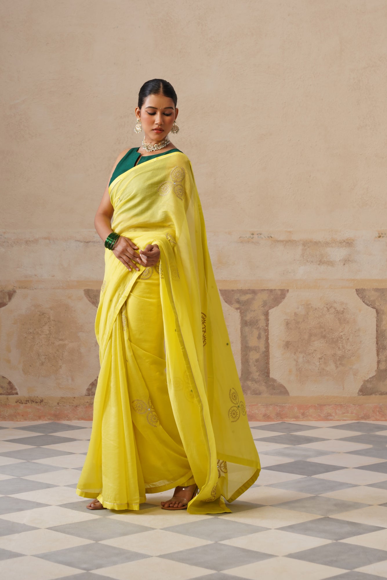 Lailah Cotton Silk Lime Saree