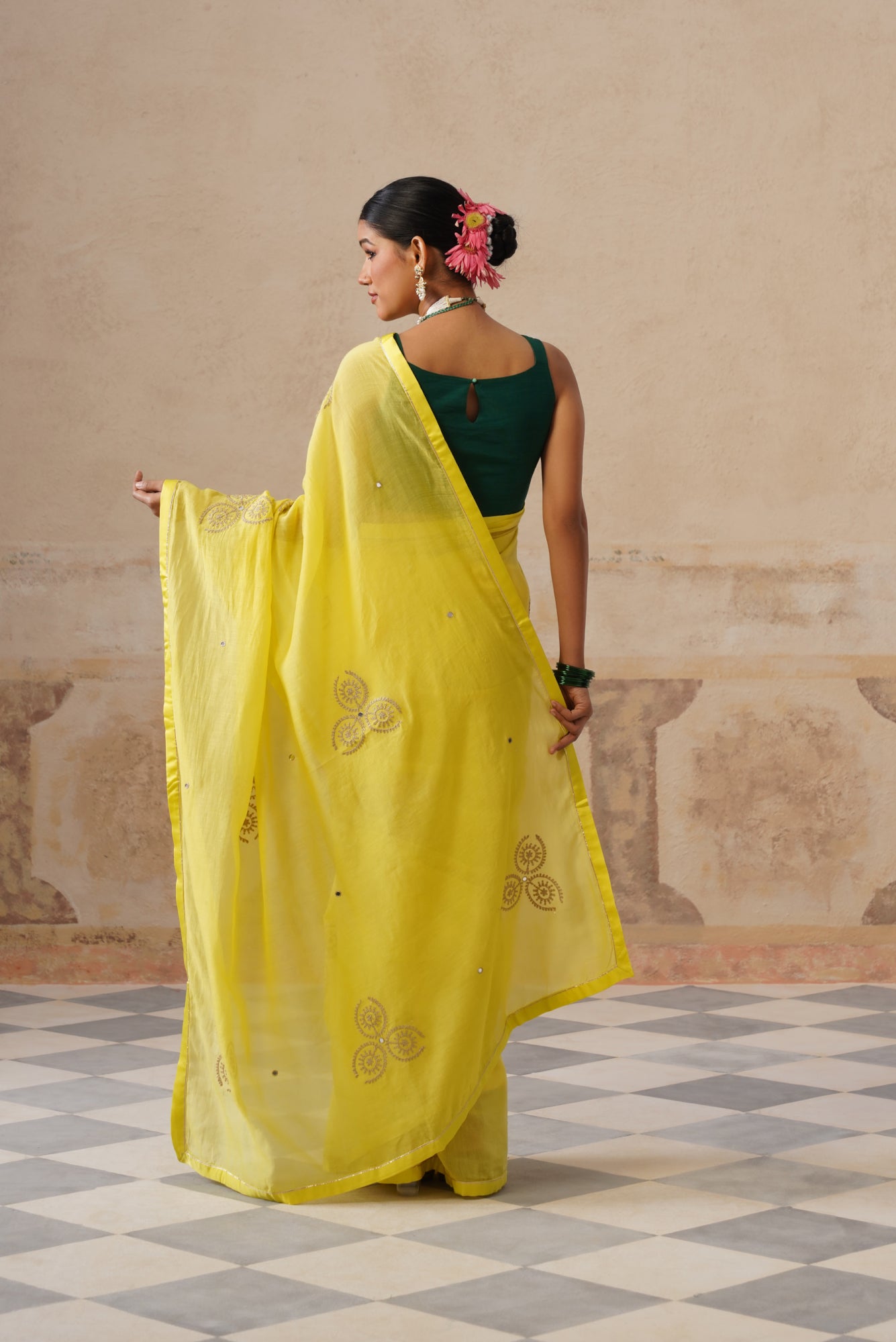 Lailah Cotton Silk Lime Saree