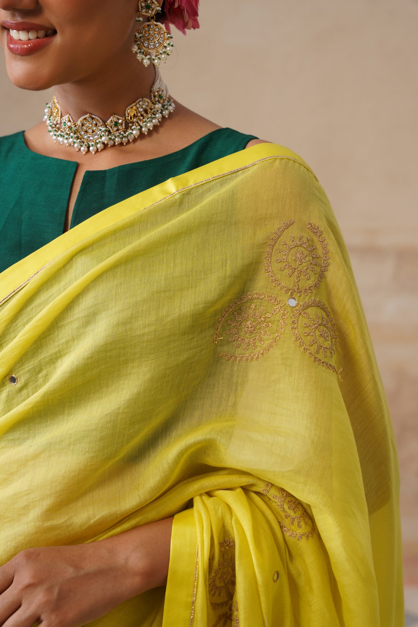 Lailah Cotton Silk Lime Saree