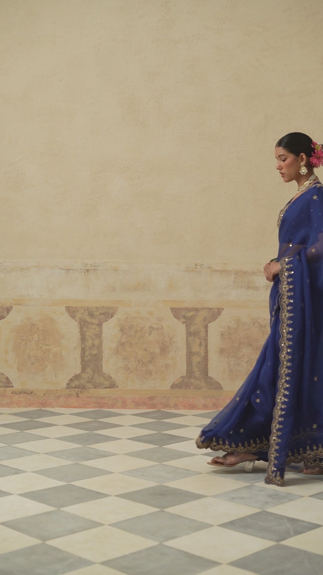 Zoha Scallop Ink Blue Saree