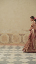 Peach Silk Tissue Stripes Saree