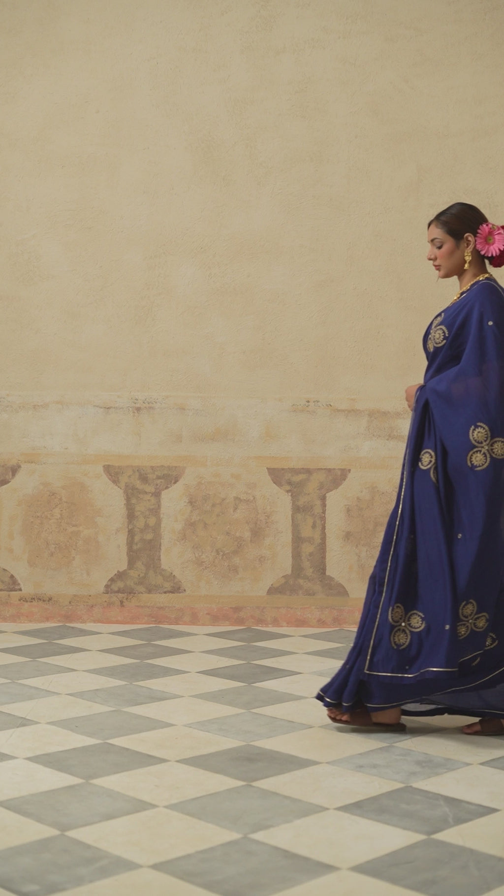 Lailah Cotton Silk Ink Blue Saree