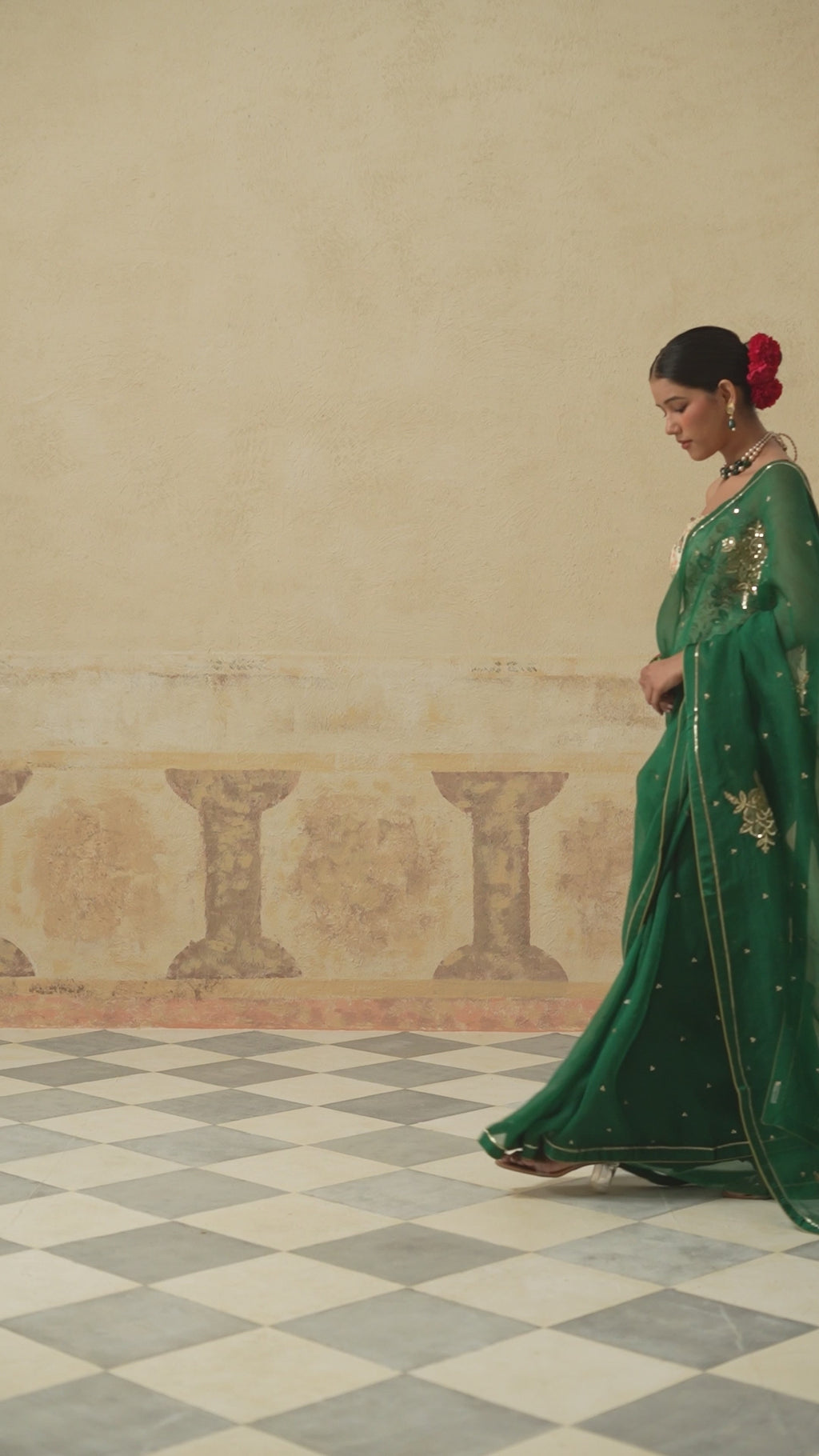 Gulbagh Emerald Green Organza Saree