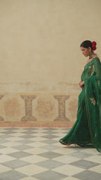 Gulbagh Emerald Green Organza Saree