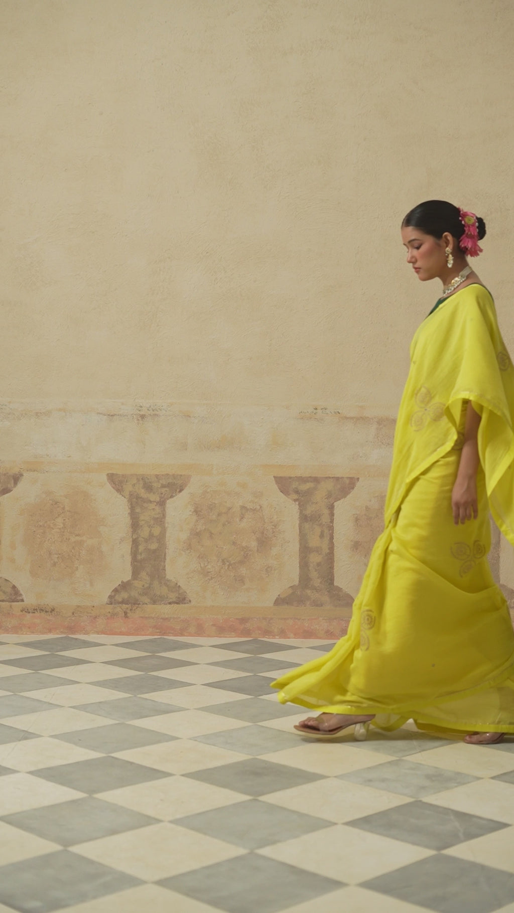 Lailah Cotton Silk Lime Saree