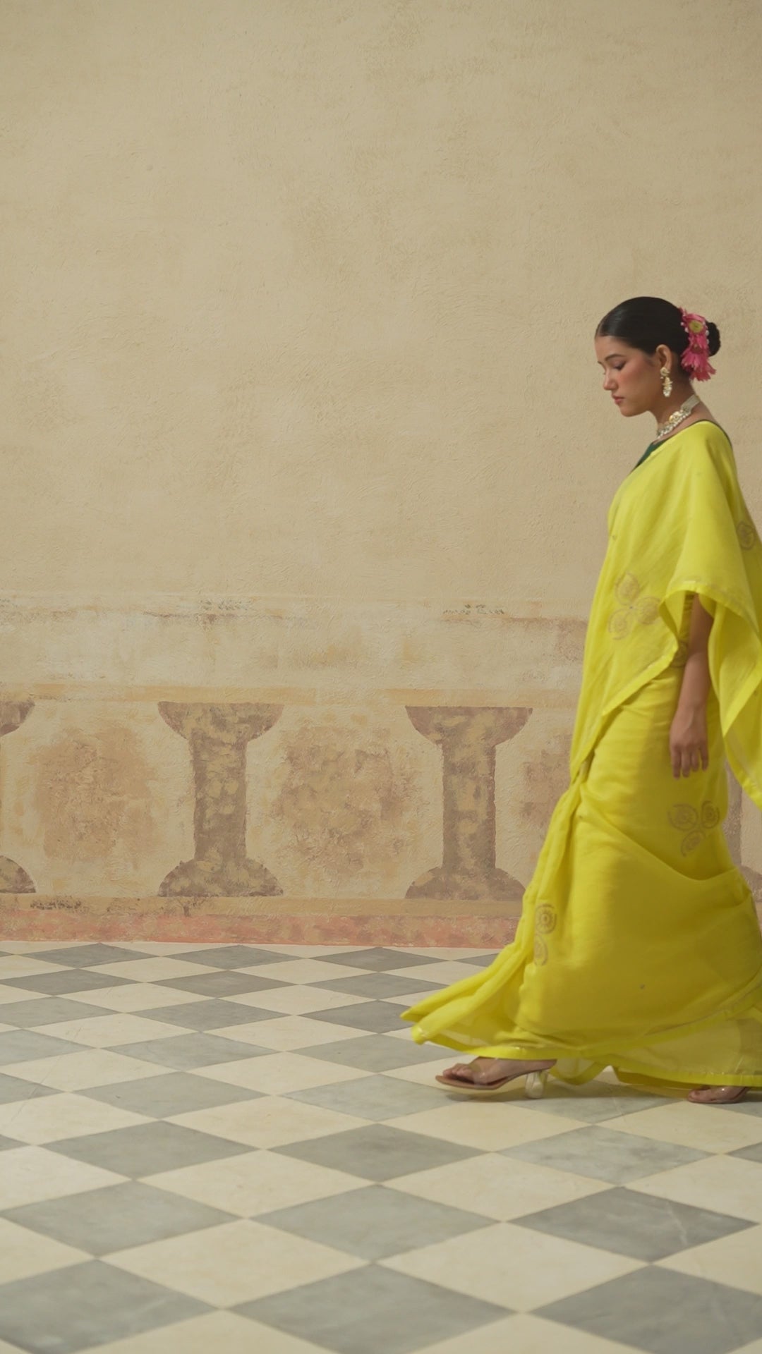 Lailah Cotton Silk Lime Saree